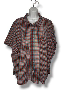 Vintage CST Sport Women's 4X Seersucker Plaid Shirt 100% Cotton Short Sleeve